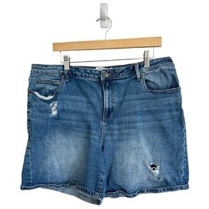 Just Fab Distressed Jean Shorts Medium Wash High Rise Size 18W
